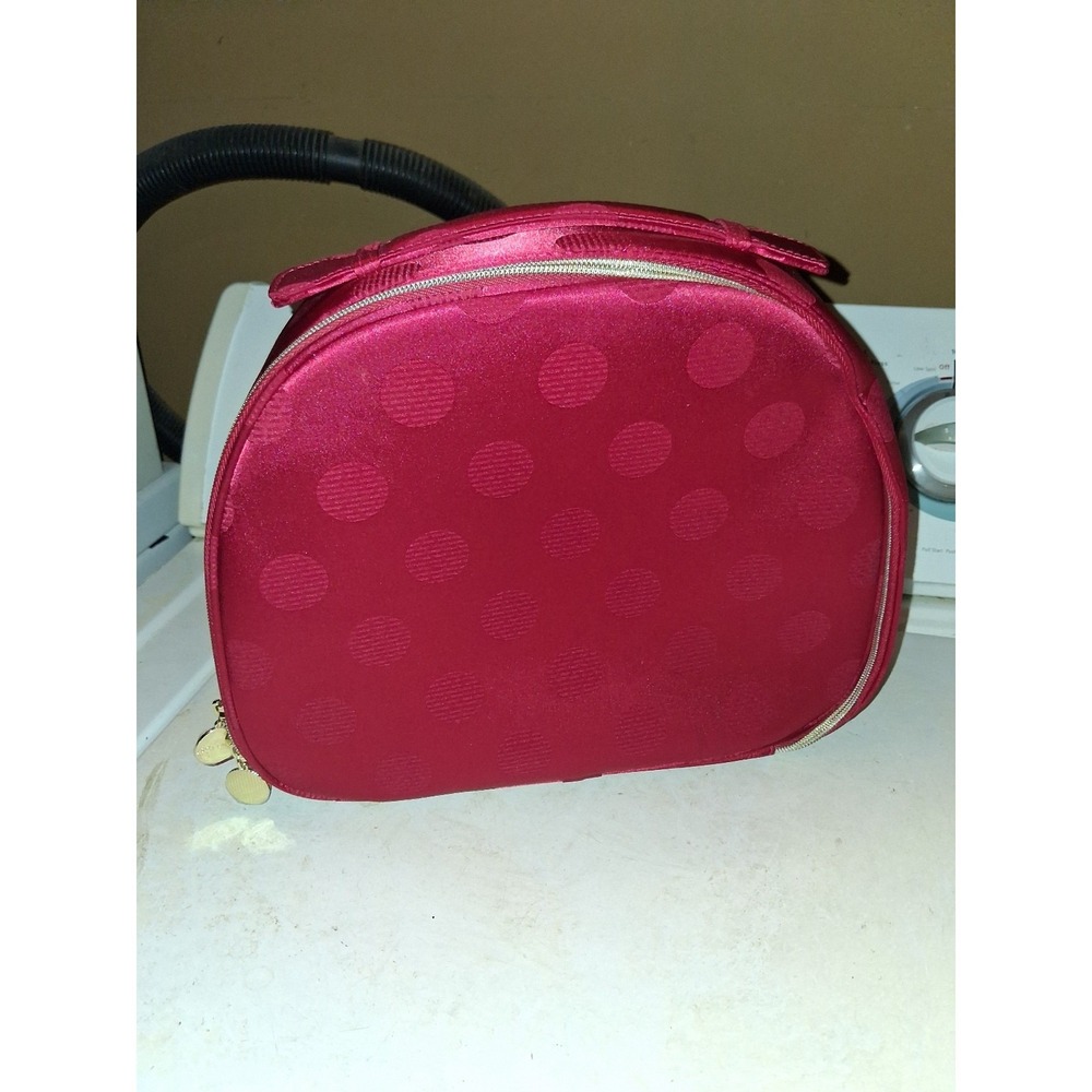 Red polka Estee Lauder Holiday train case / cosmetic bag with zipper closure